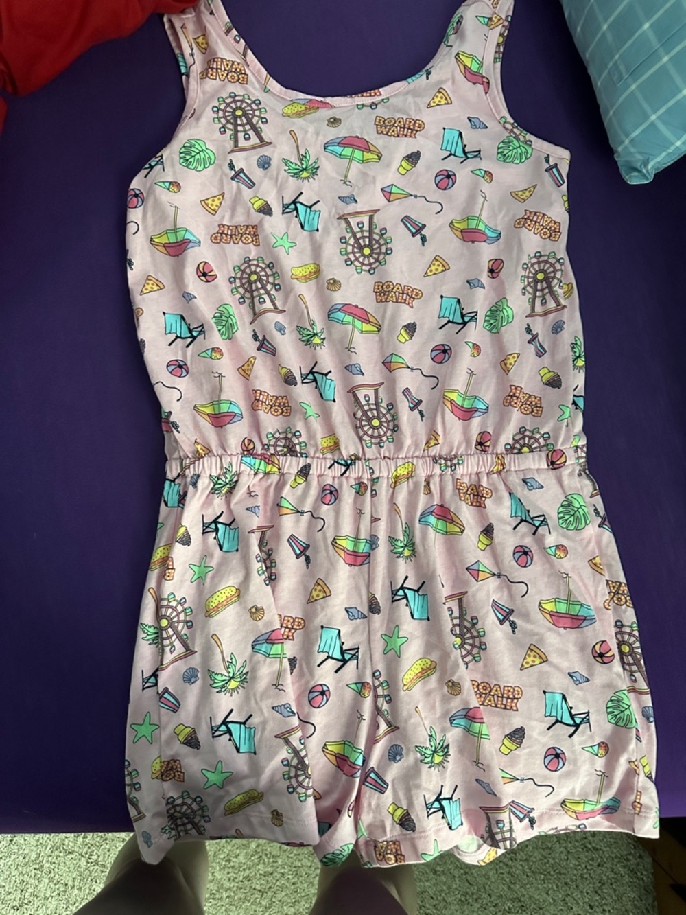 Girls' Pink Beach Print Romper Size Large 10/12
